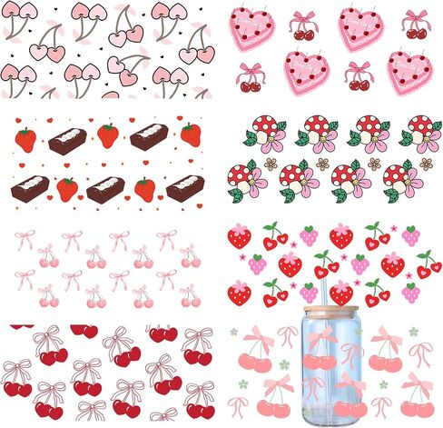 UV DTF Glass Cup Wrap Transfer-8 Sheets Christmas Theme UV DTF Stickers for 16oz Glass Decals Waterproof Floral Personalized Rub On Transfers for Crafts and Furniture DIY Holiday Presents in Saudi Arabia