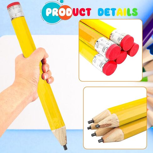 4 عبوات من أقلام الرصاص الخشبية الكبيرة بحجم 13 بوصة، أقلام رصاص خشبية كبيرة ومبتكرة عملاقة من الخشب الأصفر، دعائم أقلام رصاص ضخمة للأطفال وطلاب المدارس والمكتب والحفلات المنزلية in Kuwait