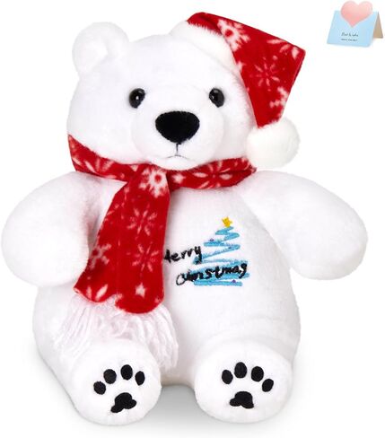 Polar Bear Stuffed Animals Plush Christmas Plushie White Bear with Hat and Scarf Merry Christmas Xmas Decorations Gift in Saudi Arabia