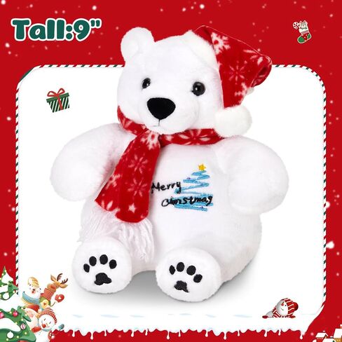 Polar Bear Stuffed Animals Plush Christmas Plushie White Bear with Hat and Scarf Merry Christmas Xmas Decorations Gift in Saudi Arabia