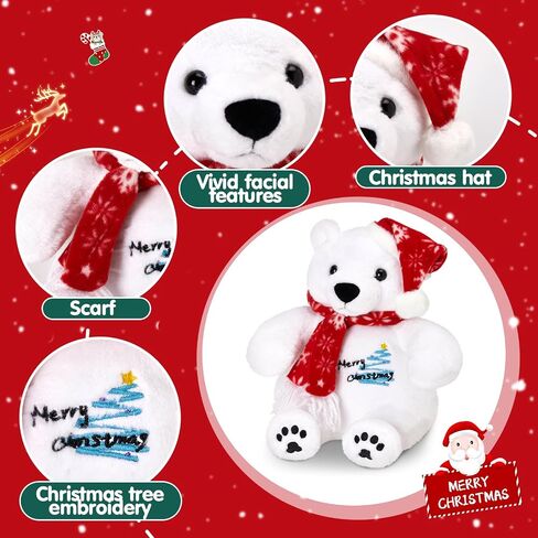 Polar Bear Stuffed Animals Plush Christmas Plushie White Bear with Hat and Scarf Merry Christmas Xmas Decorations Gift in Saudi Arabia