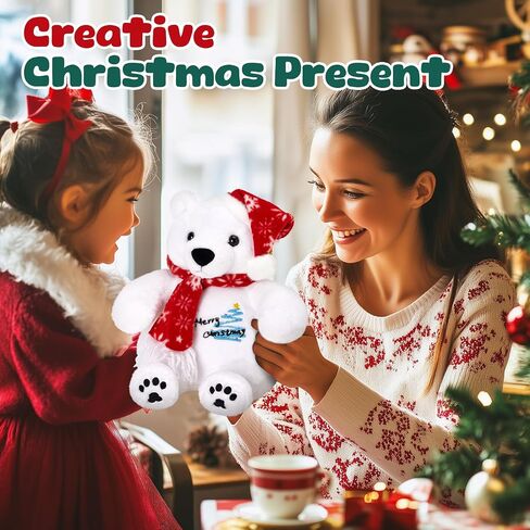 Polar Bear Stuffed Animals Plush Christmas Plushie White Bear with Hat and Scarf Merry Christmas Xmas Decorations Gift in Saudi Arabia