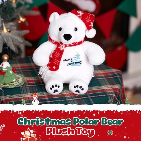 Polar Bear Stuffed Animals Plush Christmas Plushie White Bear with Hat and Scarf Merry Christmas Xmas Decorations Gift in Saudi Arabia