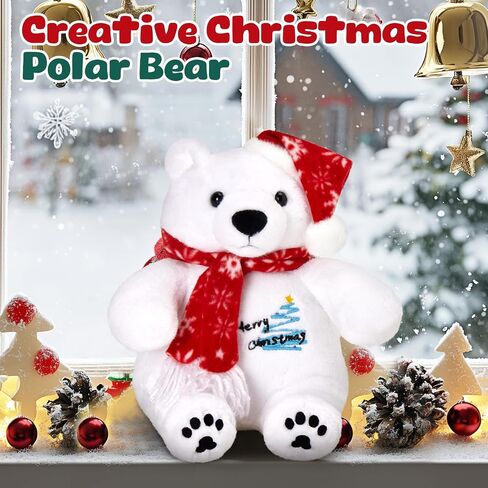Polar Bear Stuffed Animals Plush Christmas Plushie White Bear with Hat and Scarf Merry Christmas Xmas Decorations Gift in Saudi Arabia