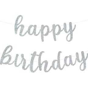 BEISHIDA Purple Happy Birthday Banner - NO DIY - Purple Birthday Party Banner in Script - Pre-Strung - Purple Glitter Birthday Garland Ready to Use Purple Birthday Party Decorations & Decor