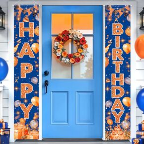 Blue and Orange Birthday Banner Decorations Large Navy Blue Orange Happy Birthday Banner Orange Birthday Sign Background Photography Banner for Boys Girls Birthday Anniversary Party Supplies71x44Inch