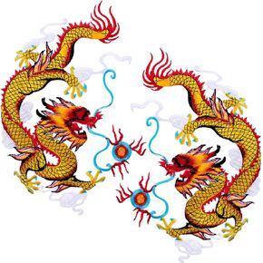 OIIKI 2PCS Chinese Gold Dragon Patches for Clothing, Iron on Dragon Patches, Sew on Fabric Embroidered Dragon Appliques Dragon Pattern Decorative Patches on Jackets, Jeans for Men Women -1 Pairs