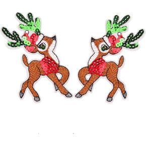 Christmas Deer Iron on Patch Christmas Embroidered Patches Red Green Glitter Patch Design Brown Deer Assorted Repair Patch Christmas Cloth Decoration for Children Adult Clothing Jacket