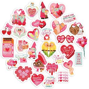 Navy Peony Valentine's Gnome Stickers (30pcs) - Love-Filled, Heartfelt, Pink & Red Decals for Greeting Cards, Laptops, Phone Cases, Tumblers