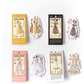 Alideco160Pcs Vinyl Scrapbook Stickers Sets.Vintage Fashion Sewing Dress People Aesthetic Stickers, Funny Stickers for Adults,Scrapbooking Supplies (（Vintage Women's Men's） Balimingyuan)