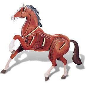 Puzzled 3D Puzzle Colorful Horse Wood Craft Construction Kit Fun Unique and Educational DIY Wooden Animal Toy Assemble Model Pre-Colored Crafting Hobby Puzzle to Build and Decoration 31 Pieces Pack