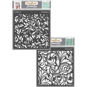 CrafTreat Reusable Stencils for Painting on Wood, Canvas, Paper, Fabric, Wall and Tile - Flourish Background and Flourish 2-2 Pcs - 6x6 Inches Each - DIY Art and Craft Stencils for Home Décor