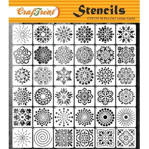 CrafTreat Reusable 36 Pieces Mandala Stencils for Painting on Wood (3x3), DIY Stencils for Crafts, Walls, Decoration, Elegant Mandala Stencils for Dot Painting