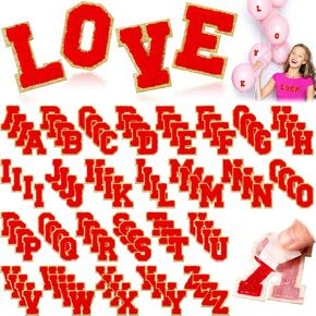 104 Pcs Valentines Chenille Letter Patches - Self Adhesive Red Letter Patches - Chenille Embroidered Patch for Jeans