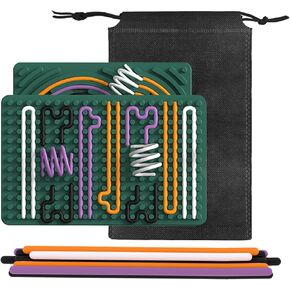 Sensory Activity Board, Double Side Silicone Sensory Mats with 20 Strings, Autism Sensory Toys Products for Kids 3+ Adults ADHD, Calm Down Toy White Elephant Gifts for Christmas Birthday(Dark Green)