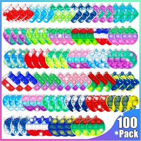 100 Pack Pop Mini Keychain,Fidget Sensory Toys,Sensory Toys for Kids Adults Boys Girls,Party Favors Classroom Exchange Gifts Game Prizes,Goodie Bag Stuffers