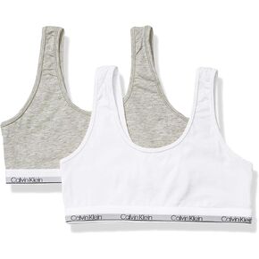 Calvin Klein Girls Little Kids Modern Cotton Bralette, 2 Pack-Black with Logo, White, Large