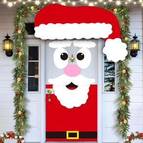 LioNergy Santa Christmas Door Cover Decoration, 6.5 x 3.9Ft Large DIY Felt Christmas Santa Set, Merry Christmas Door Decoration Felt Craft Kits for Xmas Gifts Party Favors