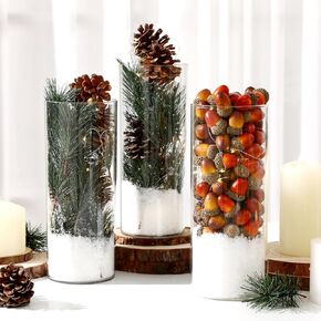 Shappy 147 Pcs Christmas Table Centerpiece DIY Vase Filler Set, 3 Vases 100 Acorns 20 Pine Cones 20 Pine Needle Branches 3 Christmas Light 1 Fake Snow for Xmas Dining Table Decorations Party