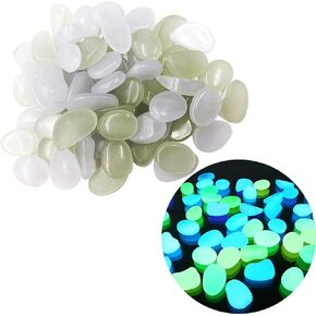 Glow in The Dark Rocks Outdoor Luminous Pebbles Glow Stones 100 Pcs, Light or Solar Charged, Outdoor Garden, Indoor Aquarium, Fish Tank, Planter (Green White / 100)