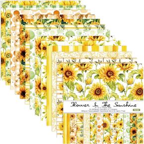 24 Sheets Sunflower Pattern Scrapbook Paper Pack, 6 inches Single -sided Yellow Floral Scrapbooking Backgrounds Acid-free Craft Paper for Card Making Photo DIY Album Decoration (R2411)