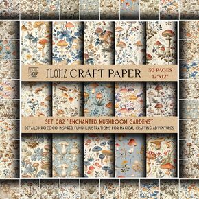 Scrapbook Paper (30 pages 12"x12") Enchanted Mushroom Gardens: Detailed Rococo-Inspired Fungi Illustrations for Magical Crafting Adventures FLONZ Vintage Styled Double Sided Paper Pad for Craft