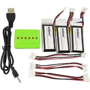 3PCS 3.7V 350mAh Li Battery with 1pcs 3 in 1 Balance Charger with 3pcs Conversion Cable for UDI U818A WiFi FPV U845 U919 U919A U945A WiFi RC Drone