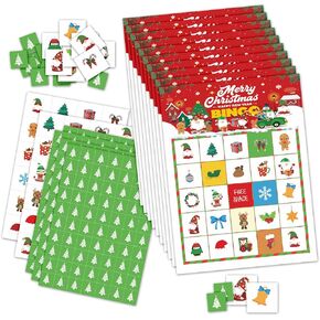 Christmas Party Bingo Game Table Games Holiday Winter Bingo Christmas Preschool Kindergarten Activity Game for Families Kids Christmas Eve Box Stocking Filler Party Supplies Favors,24 Players