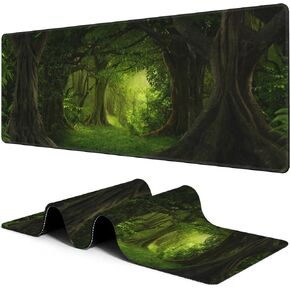 Large Mouse Pad Blue and Green Fluid Marble Extended Gaming Mousepad Waterproof Desk Pad with Non-Slip Base and Stitched Edge Keyboard Pad XL 11.8 x 31.5 Inch Mouse Mat for Home Office Decor