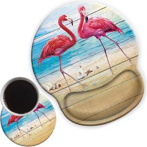 Ergonomic Mouse Pad with Gel Wrist Support for Home Office Efficient Working, Non-Slip Comfortable Mousepad for Easy Typing Pain Relief Flamingo