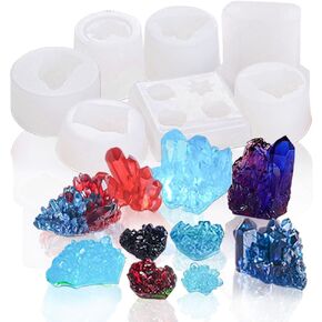 7 PCS Crystal Cluster Silicone Molds, Iceberg Epoxy Resin Mold Quartz Rock Epoxy Resin Casting Mold Druzy Gem Mold for Polymer Clay Soap Candle DIY Fondant Cake Decoration Home Decoration