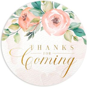 Mobiusea Creation Blush Pink Floral Thank You for Coming Stickers | 2 inch | Gold Foil | 60pcs Waterproof Thank You Stickers Wedding Labels for Wedding, Bridal Shower, Baby Shower