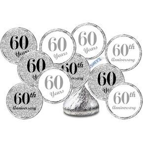 60th Anniversary Kisses Stickers, (Set of 216) Chocolate Drops Labels Stickers for 60 Wedding Anniversary, Party Favors Decor for Kisses. Made in USA