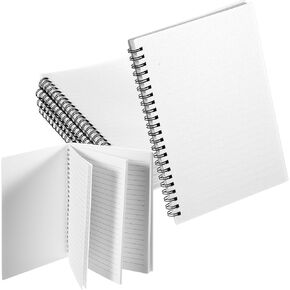 6 Pack Spiral Notebook 5.9 x 8.3 Inches Journal Notebook Lined Paper A5 160 Pages 80 Gsm Thick Plastic Cover Hardcover Notepad Waterproof Cover for Home School Office Business(White)