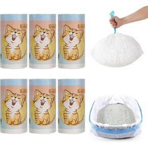 TonGass (6 Rolls, 120-Pack, 36" x 19") Drawstring Litter Liner Bags Portable Cat Litter Waste Receptacles Bags for Self-Cleaning Litter Box Disposable Automatic Cat Litter Box Liner for Kitty Cats