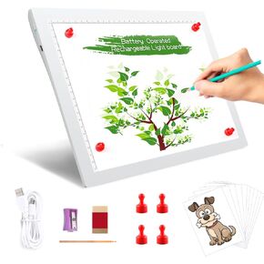 A4 Wireless Battery Powered Light Pad, TOHETO Tracing Light Box Dimmable Brightness Rechargeable LED Light Board Portable Cordless Copy Board for Artist Drawing Sketching X-ray Viewing (White)