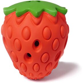 Dog Puzzle Toy, Interactive Dog Treat Dispenser, Soft Rubber Dog Toys for Aggressive Chewers, Dog Enrichment Toys for Teething, Strawberry