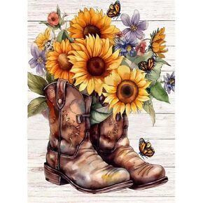 مجموعات الرسم الفني الماسي من QENSPE للبالغين، والأحذية وعباد الشمس، لوحات نقاط الماس المثقوبة بالكامل للمبتدئين، مجموعات الرسم الفني والحرف اليدوية DIY 5D مقاس 12 × 16 بوصة in Kuwait