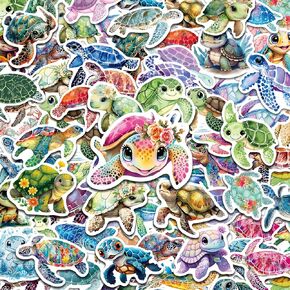 51 Pcs Cute Turtle Stickers for Kids, Sea Animals Sticker for Water Bottle, Vinyl Waterproof Laptop Decals for Teens Girls Boys, Students Classroom Prizes Sticker Pack