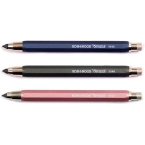 KOH-I-NOOR 5340 Versatil - Set of 3 metal mechanical clutch leadholder with lead sharpener, lead diameter 5.6 mm - blue and green and pink