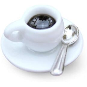 1:12 Dollhouse Miniature Scene Model Coffee Cup with Spoon Play Toy (2 PCS, 14 x 22mm, Kid, Indoor, Floral, No Batteries Required, Porcelain, 1x Coffee Cup)