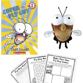 Fly Guy Book Set Includes Super Fly Guy Level 1 Easy Reader by Tedd Arnold, Fly Guy Book Buddy Bug Plush Toy, and Activity Pages (Fun, Educational, and Full of School Cafeteria Adventures)