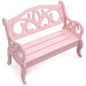 GREATLOVE 1Pcs Girl Mini Pattern Pink and Light Blue Wooden Bench Toy Doll Accessories Decor (Pink)