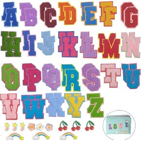 64 Psc Chenille Letter Patches,Iron on Felt Alphabet Stickers 2 Pack A-Z Varsity Embroidered Letters Patch with Mix Colorful for Clothes Backpacks Hats (64)