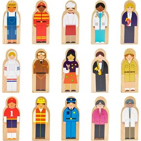 Little Professionals Wooden Character Set - Cute Wood Block People Toys for Kids & Toddlers - Open Ended STEM Pretend Play & Educational Games for Children, Boys & Girls (15-Pieces)