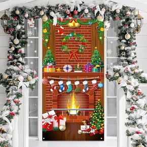 زينة باب عيد الميلاد، غطاء باب عيد الميلاد المجيد، غطاء باب مدفأة عيد الميلاد، لافتة باب مدفأة عيد الميلاد لديكورات حفلات عيد الميلاد، 71 × 35 بوصة in Kuwait