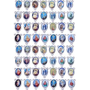 60pcs Mix Picture Cross Jesus Virgin Mary Catholic Enamel Our Lady Miraculous Medal Floral Rosary Charms Links Alloy for Crucifix Jewelry making