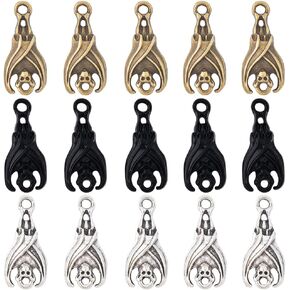 SUNNYCLUE 1 Box 90Pcs Bat Charms Bats Animal Connector Charms Gothic Style Halloween Bat Vampire Wing Double Loops Flittermouse Charms Antique Silver Bronze Black Bat Charm for Jewelry Making Charms