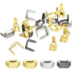 uxcell 40Pcs Brass Leather Staples, 8x5mm Two Prong Claw Rivets, Rectangle Leather Belt Loops Fastener Holder for Belt Keeper Leathercraft Connector Repair, 4 Colors