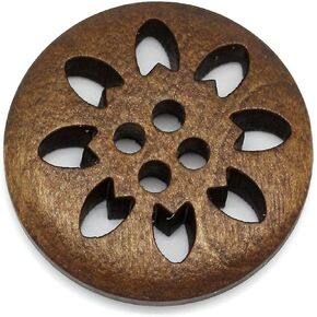 20 Pcs Brown Snowflake Carved 4 Holes Wood Buttons Wooden Sewing Buttons for DIY Craft Wood Buttons Fasteners Sewing Notions and Supplies